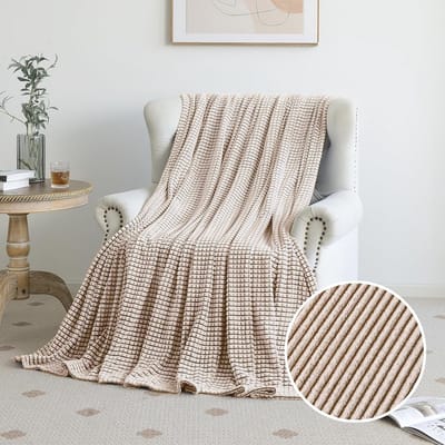 Zachte Fleece Cuddly Dekens met Ruitpatroon, Lichtgewicht Microfiber Sofa Dekentjes voor Thuis en Camping - 130 x 150 cm, Bruin