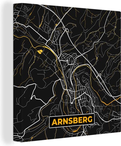 Canvas Schilderij Stadskaart – Plattegrond – Duitsland – Goud – Arnsberg – Kaart - 20x20 cm - Wanddecoratie