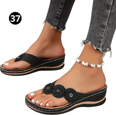 Bovista Comfortabele Slippers - Badslippers - Teenslippers - Anti-Slip Slides - Flip Flops - Stevig Voetbed - Zwart - Maat 37