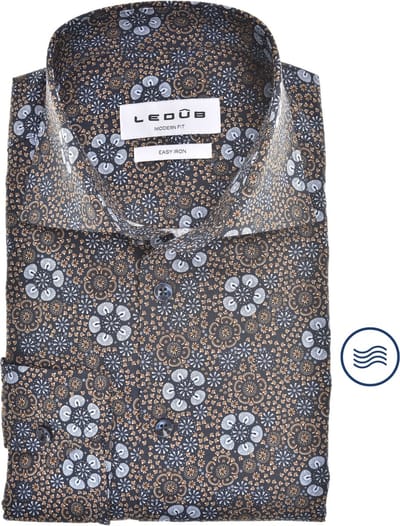 Ledûb overhemd modern fit print bruin