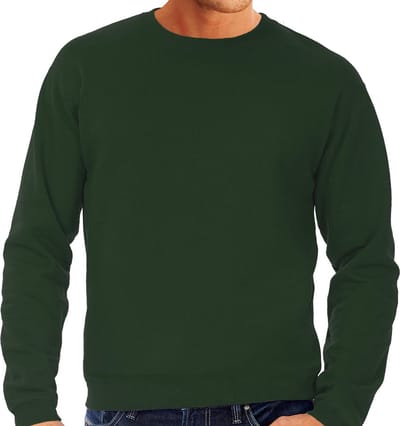 Grote maten sweater / sweatshirt trui groen met ronde hals voor heren - groene / donkergroen - basic sweaters XXXXL