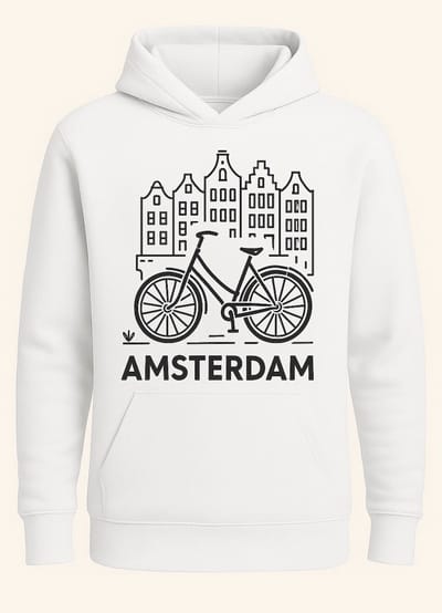 Hoodie Fiets Amsterdam - Wit - S