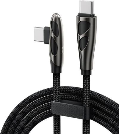 DrPhone PowerLink E240 – USB-C naar USB-C Oplaadkabel - 240W – PD 3.1 – E-marker chip - 90° Elleboog Datakabel – Ondersteunt CarPlay iPhone - 2 Meter