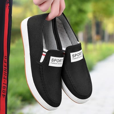 Herenschoenen Casual Canvas Lente Zomer Instapper Heren Mode Sneakers Zachte Flats Ademend Licht Zwart Schoenen Schoenen 40 black
