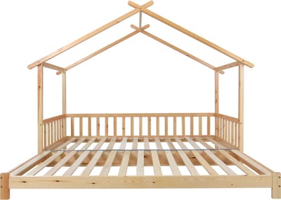 REDOM Uitrekbaar huisbed 200x90/200x180 – massief dennenhout naturel, driezijdige leuning, plaatsbesparend ontwerp