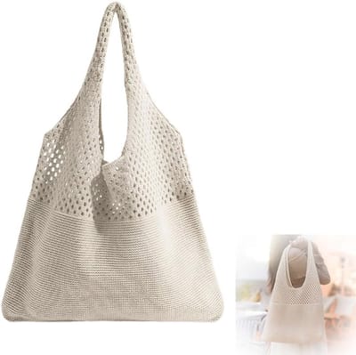 Gehaakte Strandtas voor Dames - Boho Schoudertas met Grote Capaciteit voor Zomer en Dagelijks Gebruik