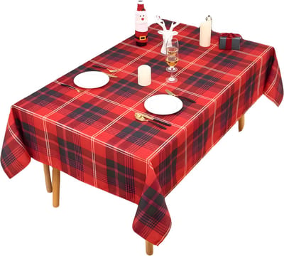 Kerst Tafelkleed - Voor keuken en kersttafel - Waterdicht, geruit tafellinnen voor vakantie decoratie - Rood - Rood-229cmx137cm