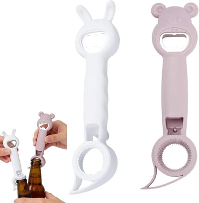 Handige Flessenopener Set van 2 Stuks, 4-in-1 Handmatige Blikopener met Schattig Ontwerp, Antislip Golfvorm voor Feestjes, Barbecues en Kamperen