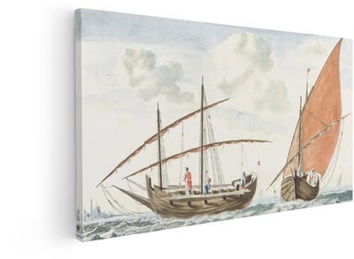 Artaza Canvas Schilderij Zeilboten - 120x60 cm - Wanddecoratie Zee - Muurdecoratie Vintage - Schilderijen Op Canvas Landschap