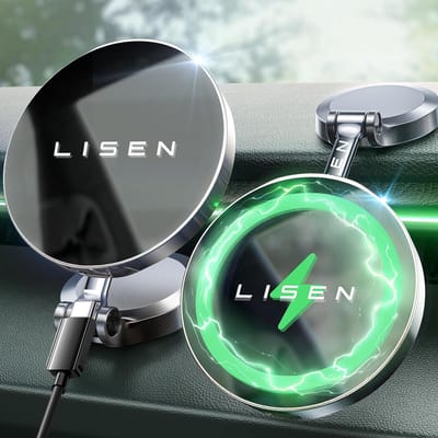 LISEN Magsafe Draadloos autolader/houder [15W Pro opladen] Wireless autohouder voor opladen op dashboard, wireless charge magnetische telefoonhouder met kabel voor iPhone 16 15 14 13 12-serie en Samsung