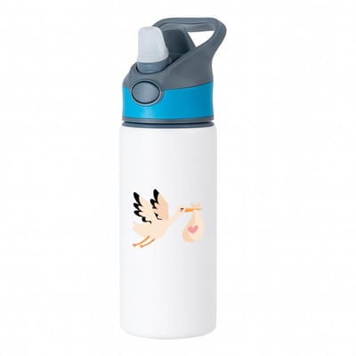 Hacebo® - Ooievaar waterfles met rietje blauw - Vogels - Dieren liefhebbers - Geboorte cadeau - kraamcadeau - dieren - water fles - 650ML