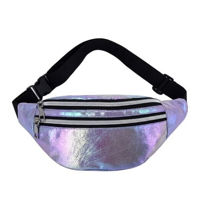 Paars metallic heuptas dames en heren holografische heuptas verstelbare band met gesp meerdere rits vakken compact crossbody heuptasje glanzende laser look voor festivals reizen en dagelijks gebruik