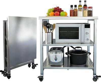 3-laags opvouwbare keukenwagen, duurzame stang, waterdicht, zwenkwielen, 75 kg capaciteit