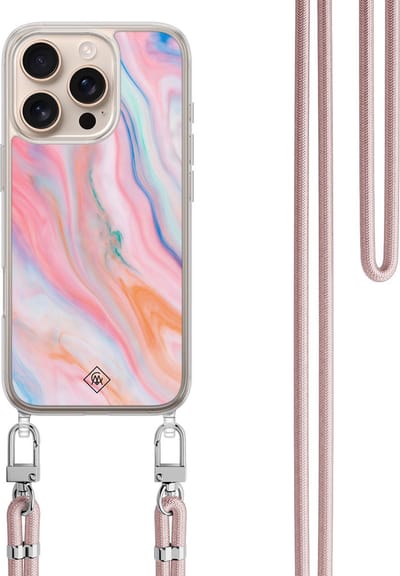 Casimoda® hoesje met koord - Geschikt voor iPhone 16 Pro - Pink Glam - Afneembaar koord - TPU/polycarbonaat - Paars