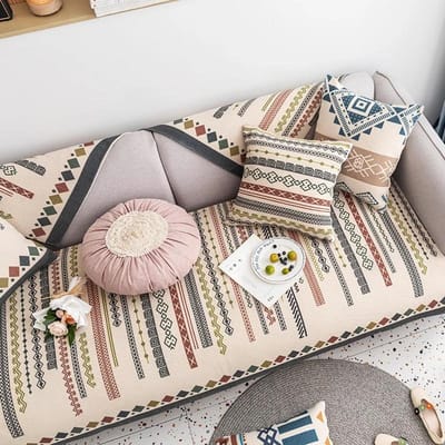 Katoen en Linnen Bankkussen Kussensloop Universeel voor Alle Seizoenen Boheems Bankovertrek Geometrisch Patroon Antislip Bankhanddoek 65x70cm 1pcs