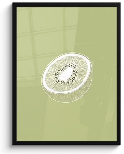 Poster in lijst - Fotolijst 50x70 cm - Posters - Kiwi - Lijntekening - Minimalistisch - Groen - Posterlijst zwart - Decoratie - Wanddecoratie woonkamer - Muurdecoratie slaapkamer