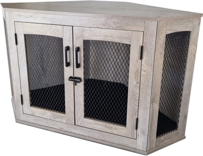 Houten Hondenbench Mira - Hondenhok - Hoekmodel - 109 x 60 x 67 cm - Bench voor Hond & Puppy - Grey Weathered - Eenvoudige Montage