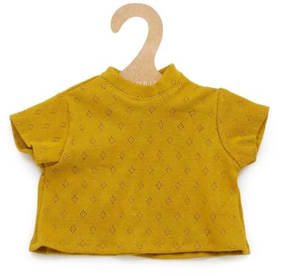 Asi poppenkleding katoenen T-shirt korte mouwen oker poppenoutfit
