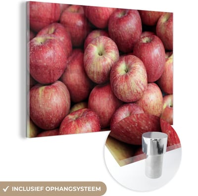 ® Glasschilderij 180x120 cm - Schilderij acrylglas - Appel - Rood - Fruit - Foto op glas - Muurdecoratie woonkamer - Wanddecoratie slaapkamer - Schilderijen