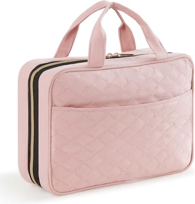 Famanu - Reistoilettas, Grote Hangende Make-uptas Organizer voor Dames, Transparante Make-uptas voor op Reis met Ophanghaak voor Flessen van volledige grootte, Vakantiebenodigdheden, Middelgrote, Zwart