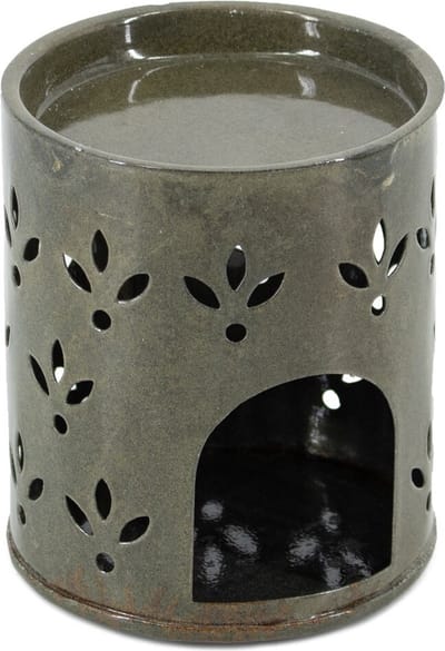 HomeBound by KY | Geurbrander round flower olive | geurbrander | amberblokje | 8,5x8,5x9,5cm | stijlvol | oliebrander