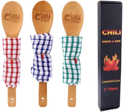Dailygoods- Kookwedstrijdtrofee Houten - Chili Cook Off Prijzen - 1e/2e/3e Plaats - Decoraties - Festivalbenodigdheden - 30x6 cm - Prijs