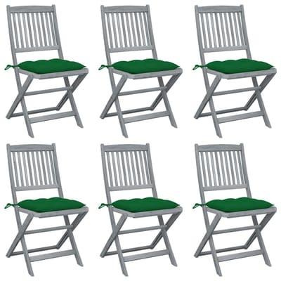 vidaXL - Opklapbare - stoelen - (6 - stuks) - met - kussens, - gemaakt - van - massief - acaciahout