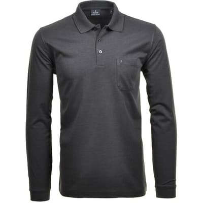 Ragman Softknit Polo Longsleeve Uni Breast Pocket Antraciet / male