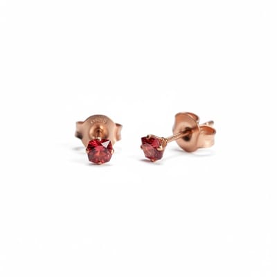 Aramat Jewels | Oorbellen | Oorbellen – RVS Roségoudkleur met Rode Vierkante Zirkonia (3mm) | | | |3mm | Staal | Kinderen, Volwassenen | Verkleurd niet