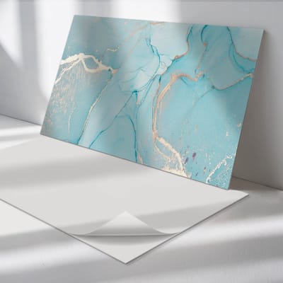 Wallfluent Vinyl Wandpaneel - Abstract vloeibaar patroon Zelfklevende Wandbekleding - 120 cm x 60 cm - Turkoois Vinyl Wandpaneel - 1 stuk - Rechthoekig Wandbekleding Vinyl - Texturen Wandpaneel - Wandpaneel PVC - Wandpaneel Keuken en Badkamer