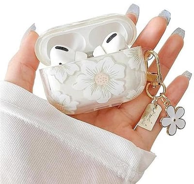 Transparante AirPods Pro Case met Schattige Bloemenpatroon en Sleutelhanger - Soft TPU Beschermhoes voor Meisjes