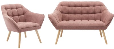 Vente-unique Tweezitsbank en fauteuil van roze gechineerde stof CASERTA
