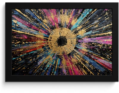 Poster in lijst - Fotolijst 30x20 cm - Posters - Explosie - Goud - Kleurrijk - Abstract - Posterlijst zwart - Decoratie - Wanddecoratie woonkamer - Muurdecoratie slaapkamer