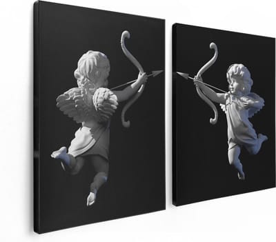 Artaza Canvas Schilderij Tweeluik Valentijns Engelen - Cupido - 120x80 - Foto Op Canvas - Canvas Print