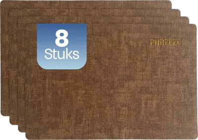 Phreeze Placemat met Linnen Patroon - 8 Stuks - Wasbaar - 30x45 CM - Luxe Onderleggers voor Borden - Bruin