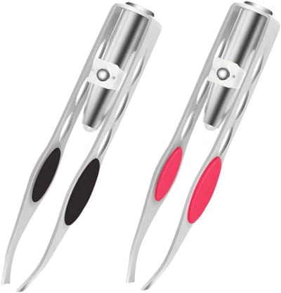 Precisie Pincet - Wenkbrauw Tool - Gezichtsverzorging - Geïntegreerd LED Licht - Set van 2 - Zwart Rood