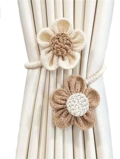 Dailygoods- Gordijnhouders Handgemaakt - 4 Stuks - Katoen Linnen - Verstelbaar - Boho-Stijl - Beige/Kaki - 53 cm Lengte - Gordijnstropdas