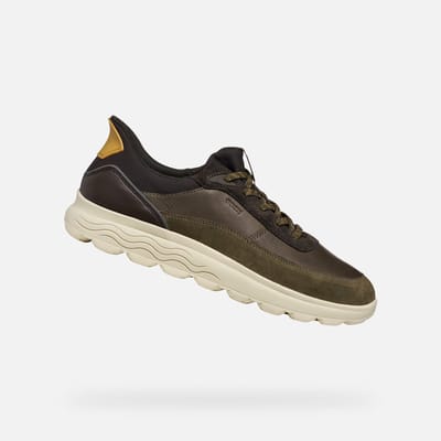 GEOX SPHERICA PLUS HEREN Sneakers - MILITAIR GROEN/DONKERBRUIN - Maat 44