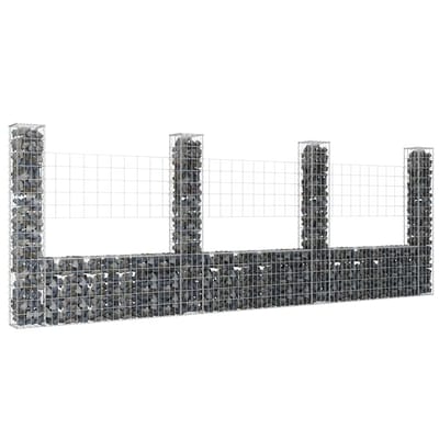 vidaXL - Schanskorf - U-vormig - met - 4 - palen - 380x20x150 - cm - ijzer