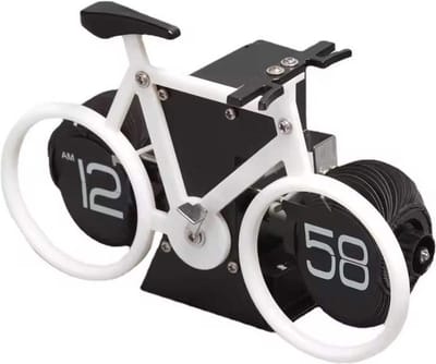 Retro fiets Flipklok- Wit - 20x13x8cm - Mechanische Automatische Flip Down Pagina - Tafelklok - Kantoor Flip Klok - wandklok – Modern