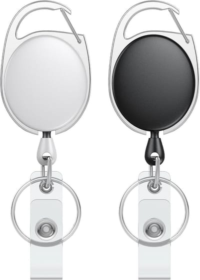 Set van 2 Retractable Badge Reel voor Badgehouder, Stevige Sleutelhanger met Nylon Touw en Carabiner Clip, Ideaal voor Werk en Evenementen
