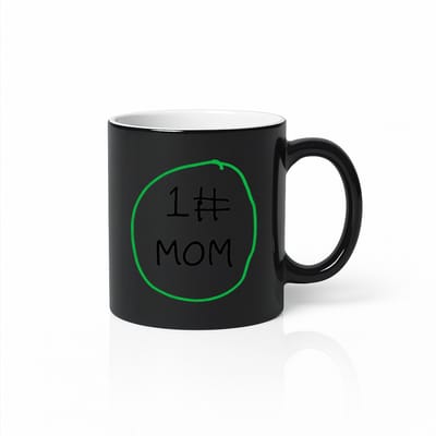 #1 MOM Magic Mok - Beste Moeder Ooit - Moederdag Cadeau - Tovermok Warmtegevoelig - Zwart - 330ml