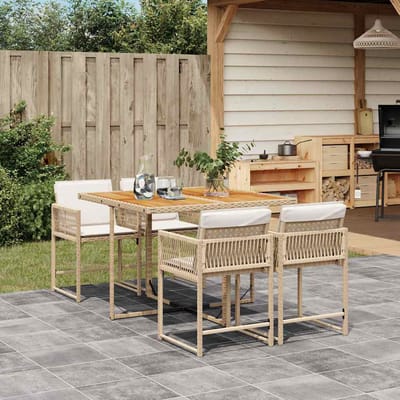 vidaXL - 5-delige - Tuinset - met - kussens - poly - rattan - beige
