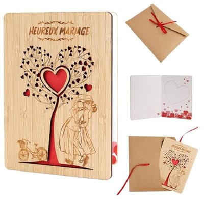 Houten Trouwen Kaart met Envelop
