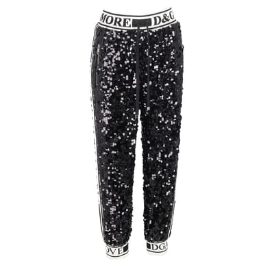Dolce & Gabbana joggingbroek met pailletten en trekkoord in zwart polyester