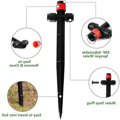 Drip Irrigation Emitter met Eindstop, Drukverbinding en Snelle Aansluiting, Verstelbare Druppelaar voor 1/4 Inch Tuinirrigatie Slangen, Set van 30 voor Efficiënte Watergift en Tuinonderhoud