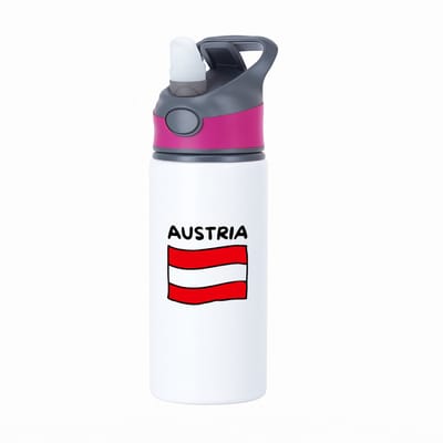 Hacebo® - Austria vlag waterfles met rietje roze - Oostenrijk - reizigers - toerist - verjaardagscadeau - souvenir - vakantie - water fles - 650ML