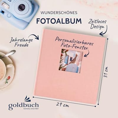 Fotoalbum met uitsparingen - Herinneringsalbum 30 x 31 cm, 60 witte pagina's, linnen met rosé accenten