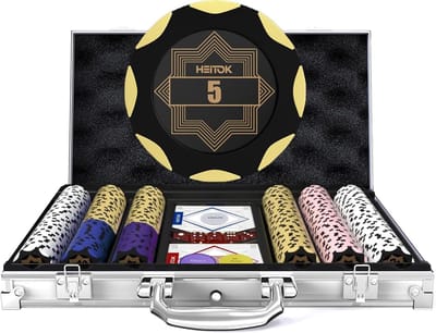 Thijox - Pokerset 300 Pokerchips 14g klei-composiet met luxe koffer | Geschikt voor 2-8 spelers, ideaal voor thuisavonden, Blackjack en kaartspellen