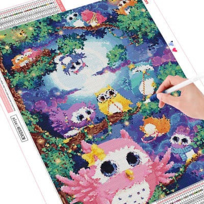 Peinture diamant 5d à faire soi-même, mosaïque de hibou, broderie de diamant, image de dessin animé 20X30CM blue